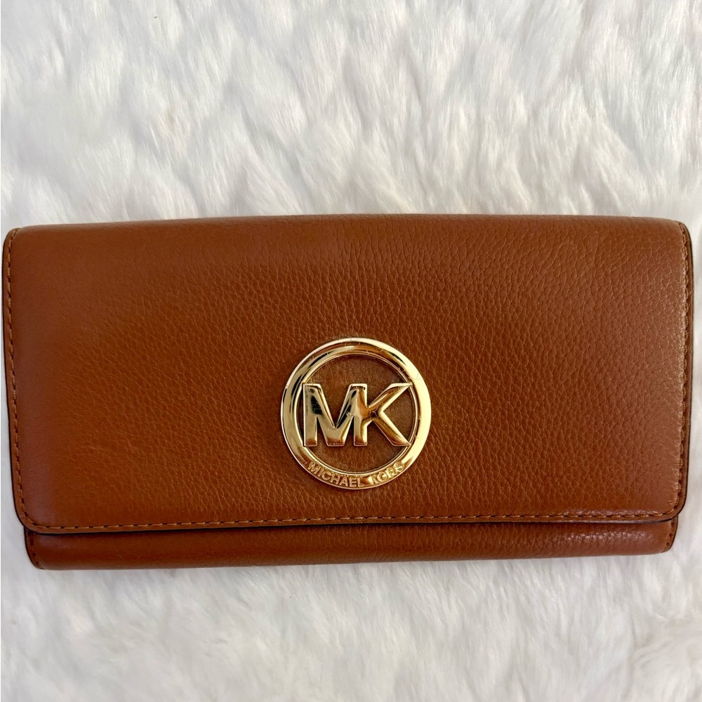 Michael Kors Tan Leather Clutch with Gold Logo